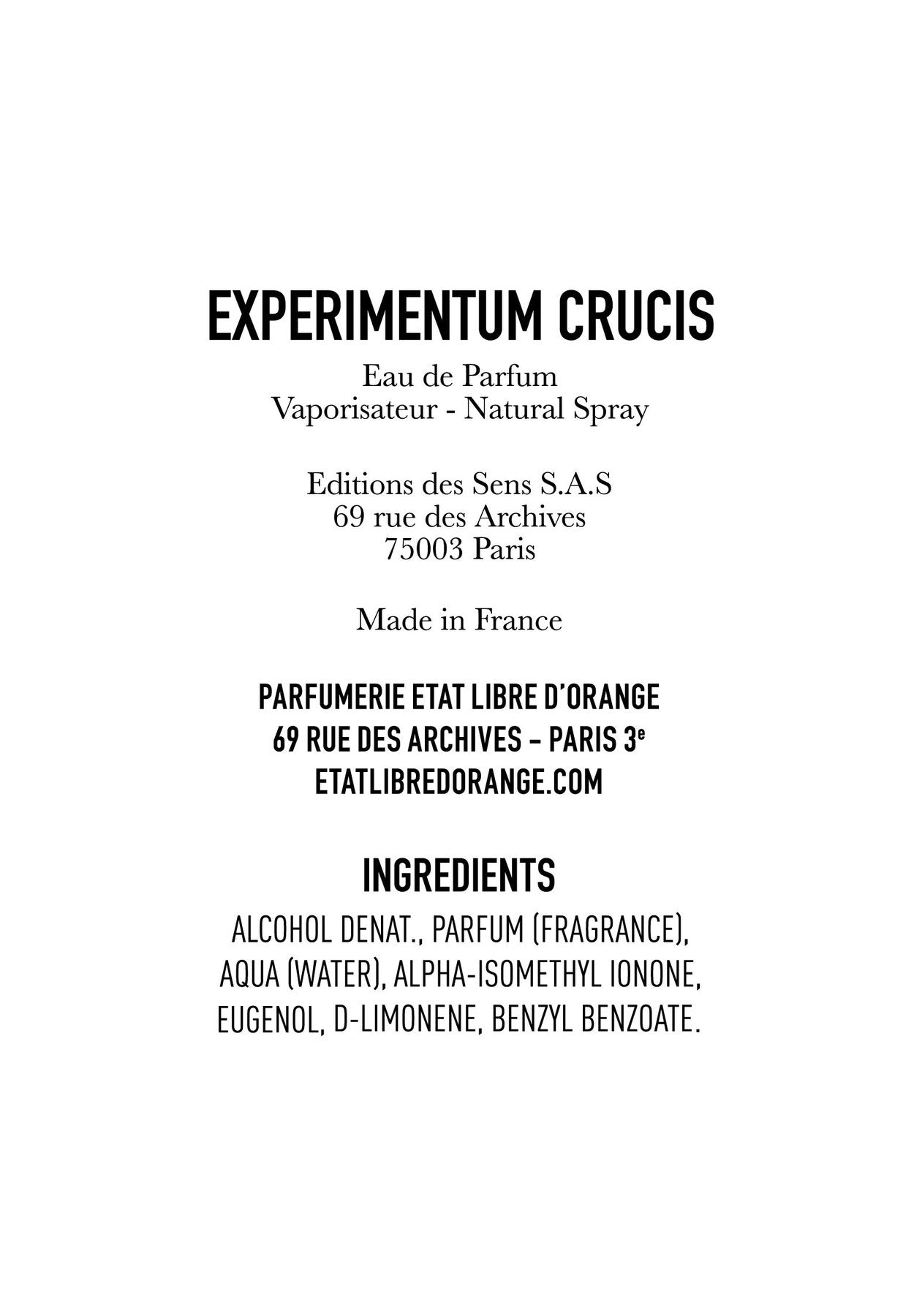 EXPERIMENTUM CRUCIS Eau de Parfum 100ml